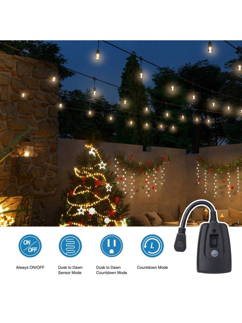 DEWENWILS Outdoor Timers for Halloween Electrical Outlets Waterproof, Plug in Countdown Timer with 2 Grounded Outlets for String Garden Light, 15A, 1/2 HP, UL Listed
