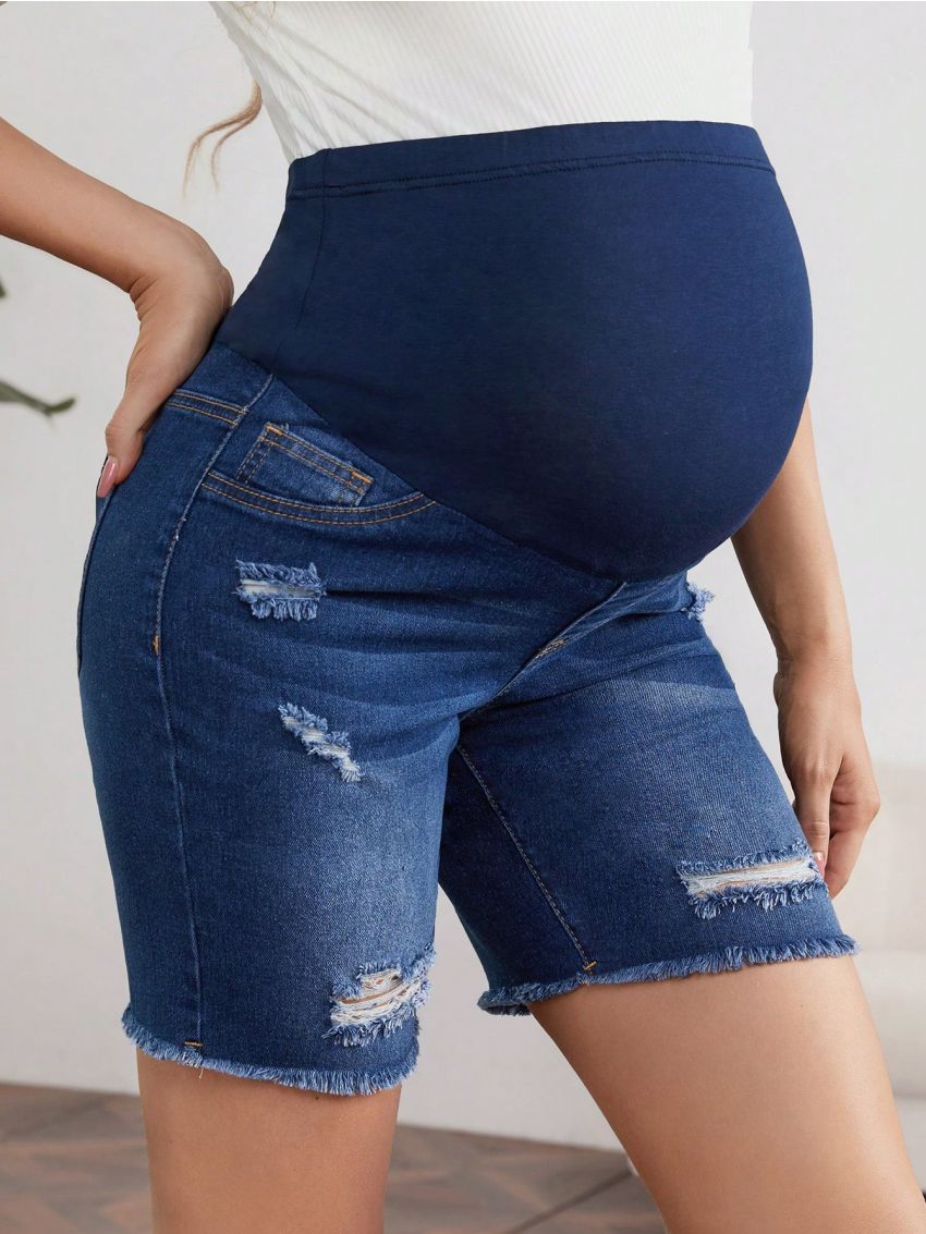 SHEIN Maternity Denim Shorts Low Waist Slim Fit Stretchy Capri Jeans