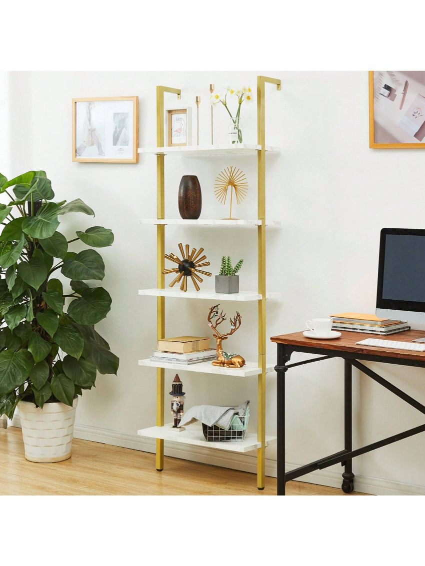 SUPERJARE Modern Ladder Shelf, 72 Inches 5-Tier Open Wall-Mounted Bookshelf with Stable Metal Frame