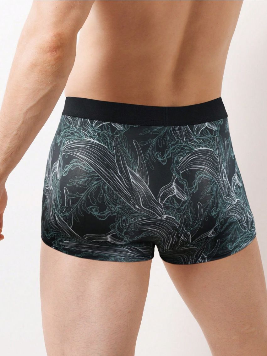 Men's Full-surface Printed Woven Belt Patchwork Flat Angle Underwear (2pcs Combination)