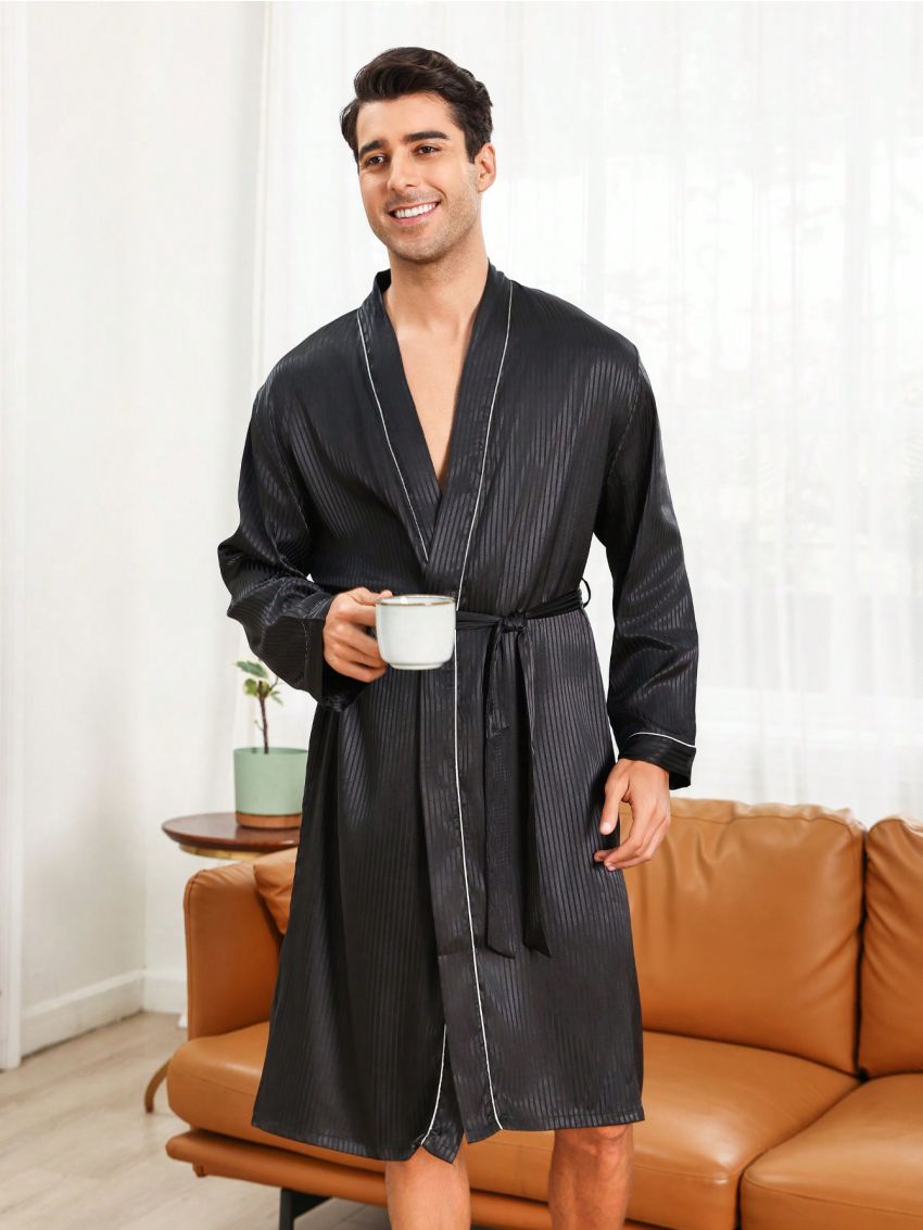 Men'S Color Block Border Home Clothes Bathrobe