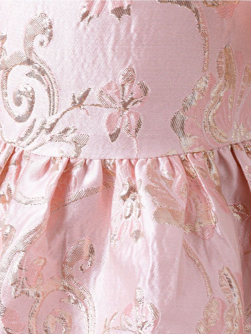 SHEIN Kids CHARMNG Little Girls' Square Neck Dress With 3d Rose Decoration And Jacquard Fabric