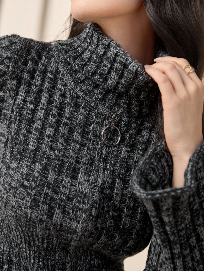 SHEIN Mulvari Women's Turtleneck Flare Sleeve Ribbed Sweater Dress