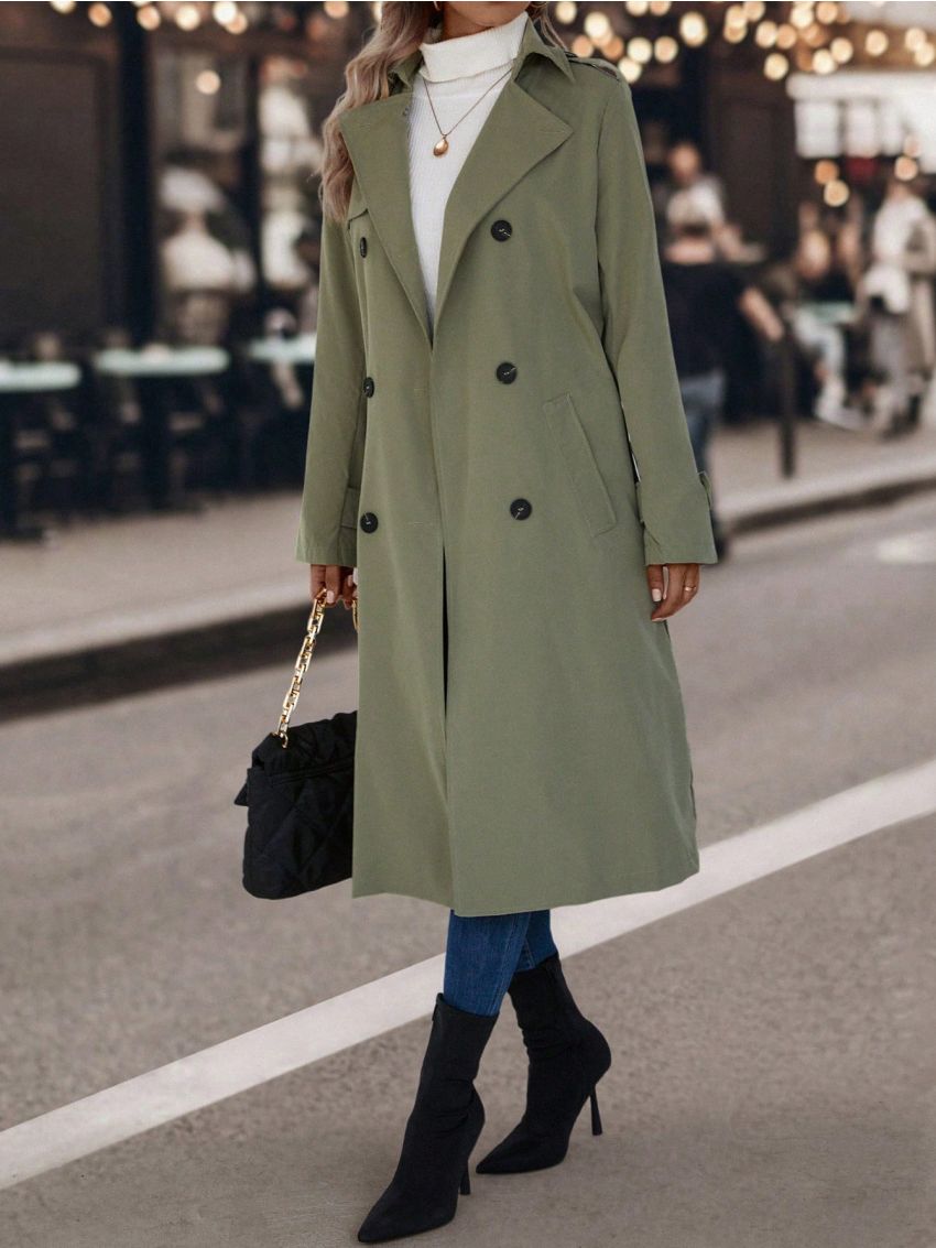 Double Breasted Slant Pocket Trench Coat