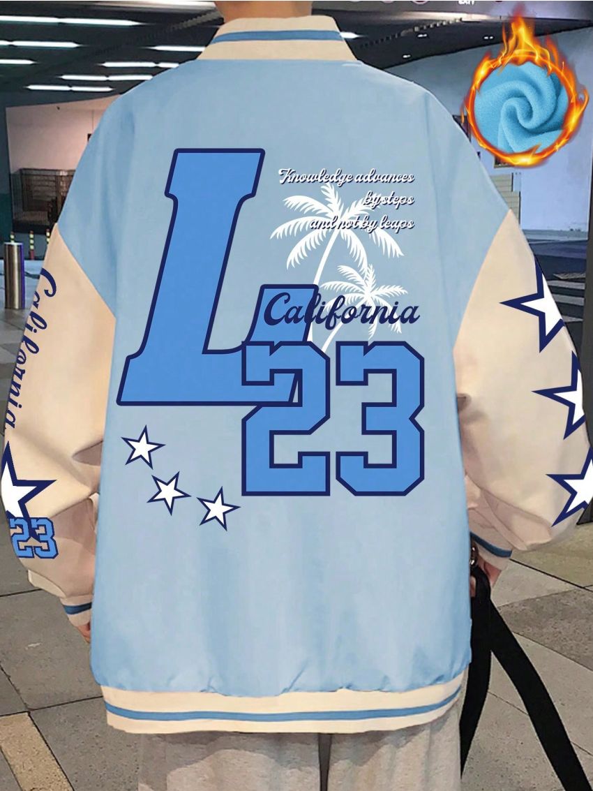 Manfinity Sporsity Men's Loose Fit Baseball Jacket With Printed Patterns And Buttons