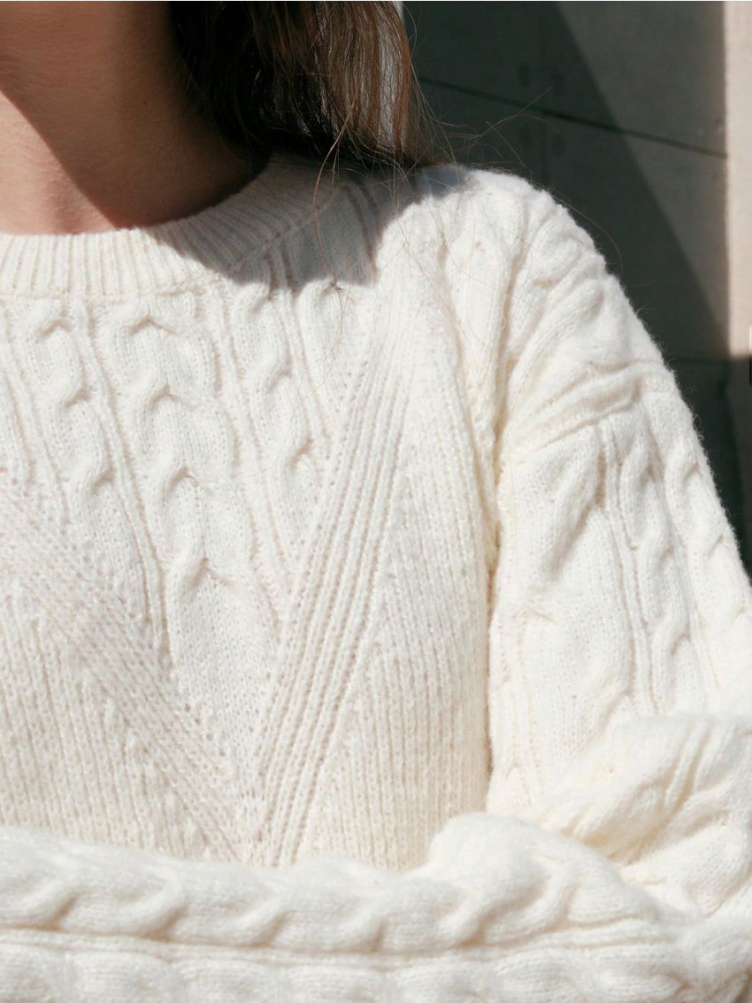 Anewsta Cable Knit Drop Shoulder Sweater