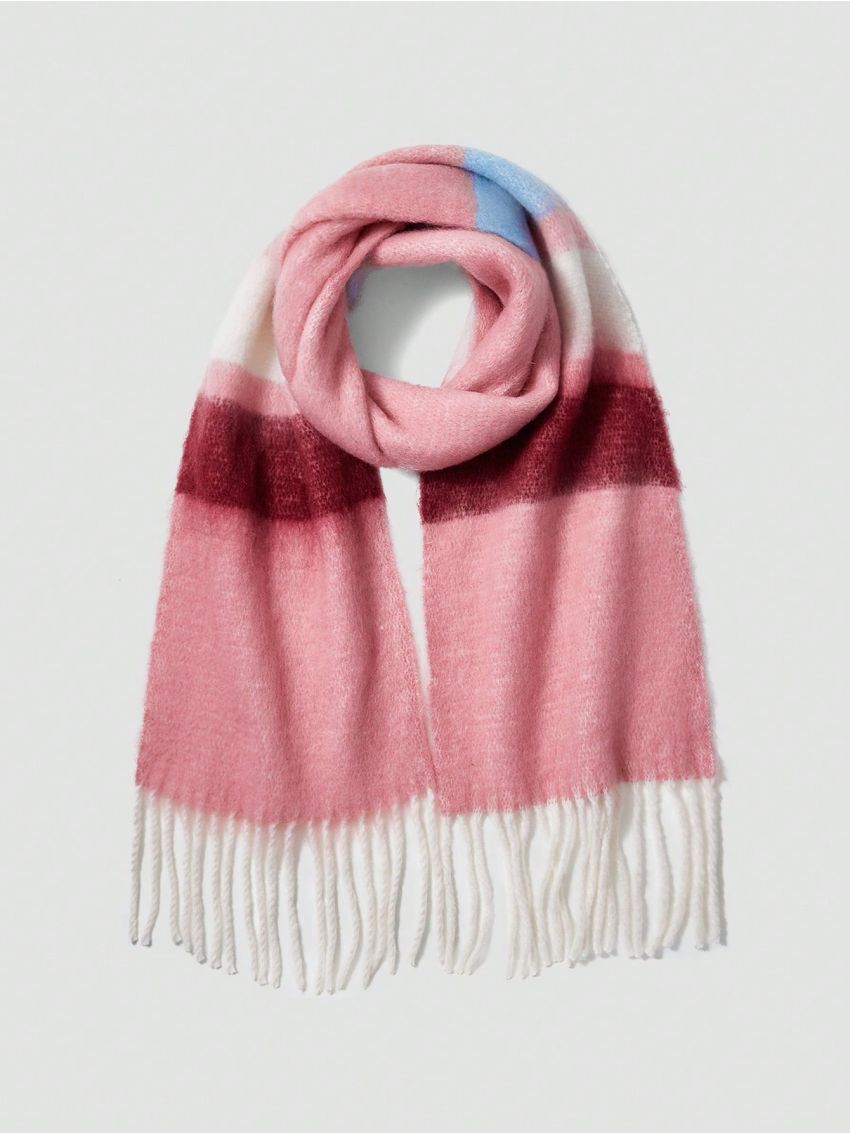 SHEIN MOD 1pc Gradient Pink Fringe Hem Detail Scarf