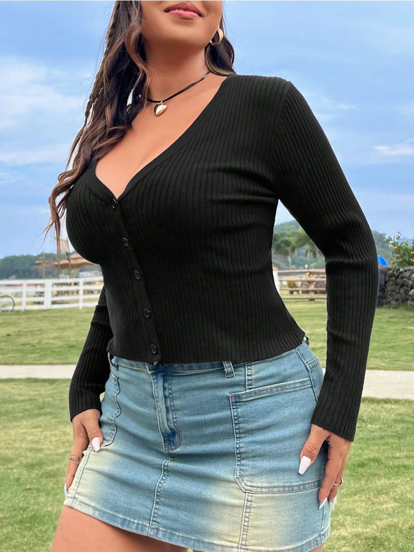 Women's Plus Size Button Up Cardigan Sweater