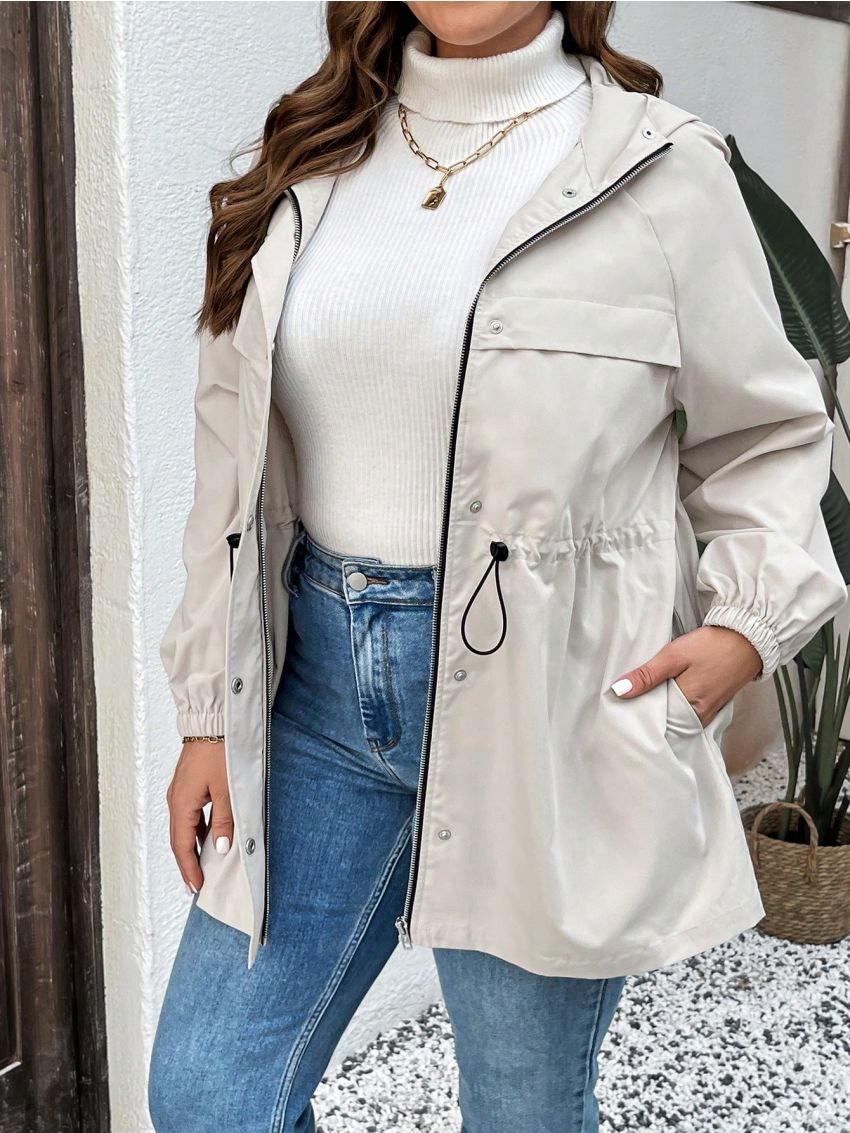 SHEIN LUNE Plus Size Women's Hooded Jacket With Drawstring Waist