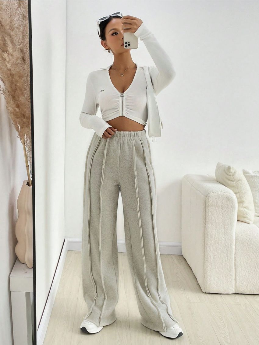 Street Fashion Casual Women's Sweatpants With Exposed Seams