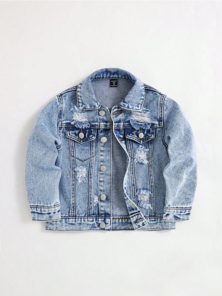 SHEIN Toddler Boys' Casual Loose Fit Denim Long Sleeve Jacket