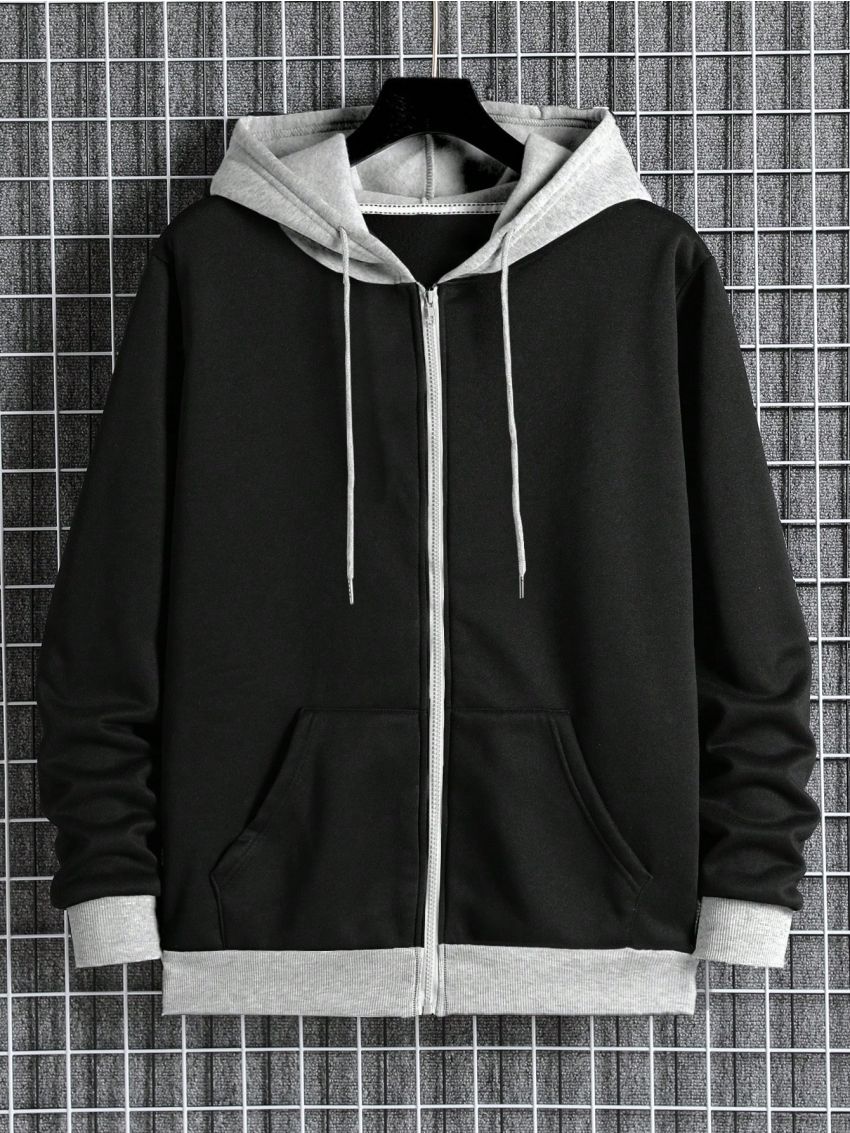 Men's Zipper Hoodie With Contrast Color Design