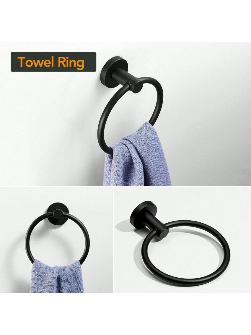 BESy 4pcs/set Bathroom Accessories Set (Adjustable 16 to 26 Inch Towel Bar, Towel Ring, Toilet Paper Holder,Towel Hook), Wall Mounted Bath Hardware Accessory Fixtures Set,Stainless Steel