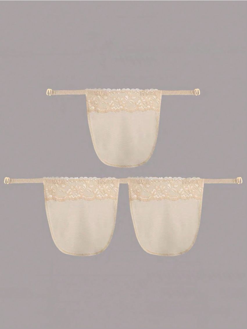 3pcs/set Women's Skin-colored Lace Trim Detachable Anti-light Wear False Collar With Buckles (3 Gears Adjustable)