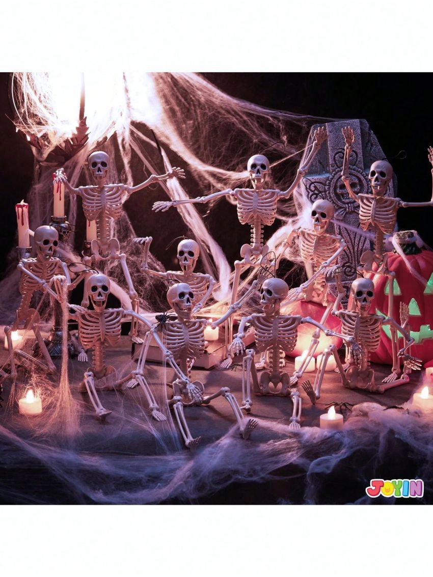 JOYIN 10 PCS 16 Inches Halloween Hanging Skeletons Full Body Skeletons Realistic Human Plastic Bones with Posable Joints for Halloween Indoor Outdoor Party Decor, Graveyard Decorations