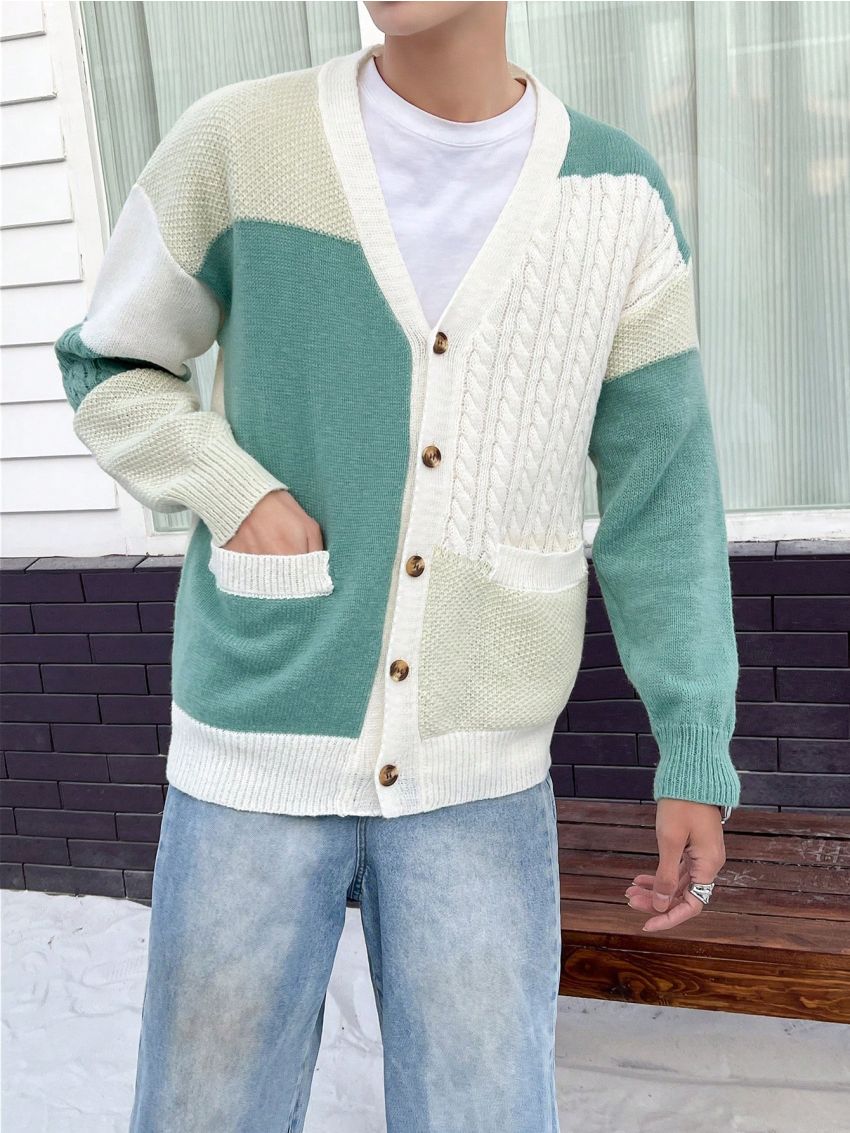 Manfinity Men'S Colorblock Long Sleeve Cardigan