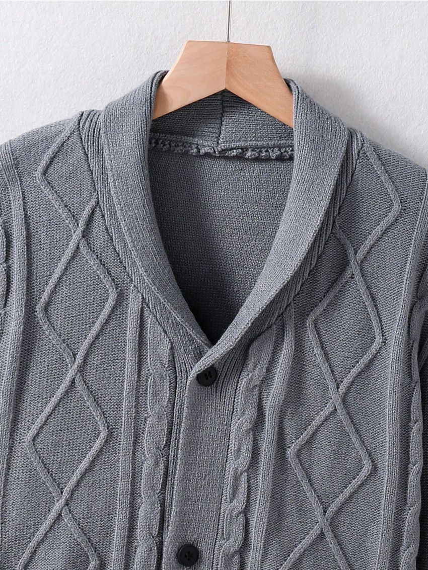 Simple & Fashionable Twist Rope Design Teen Boys' Button-Up Cardigan Sweater