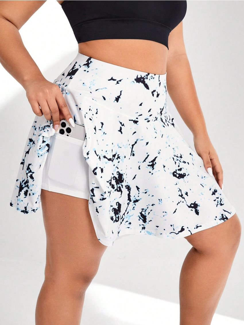 Yoga Basic Plus Size Tie Dye Athletic Skirt With Built-In Shorts