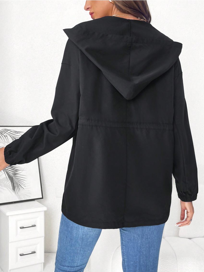 SHEIN Maternity Drawstring Waist Zip Up Hooded Coat