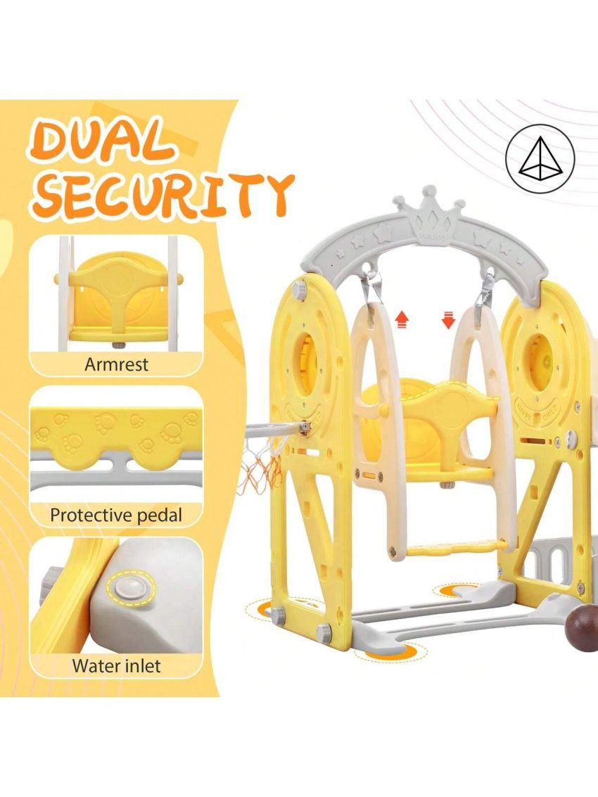 Merax Toddler Slide and Swing Set 5 in 1, Kids Playground Climber Slide Playset with Basketball Hoop Freestanding Combination for Babies Indoor & Outdoor