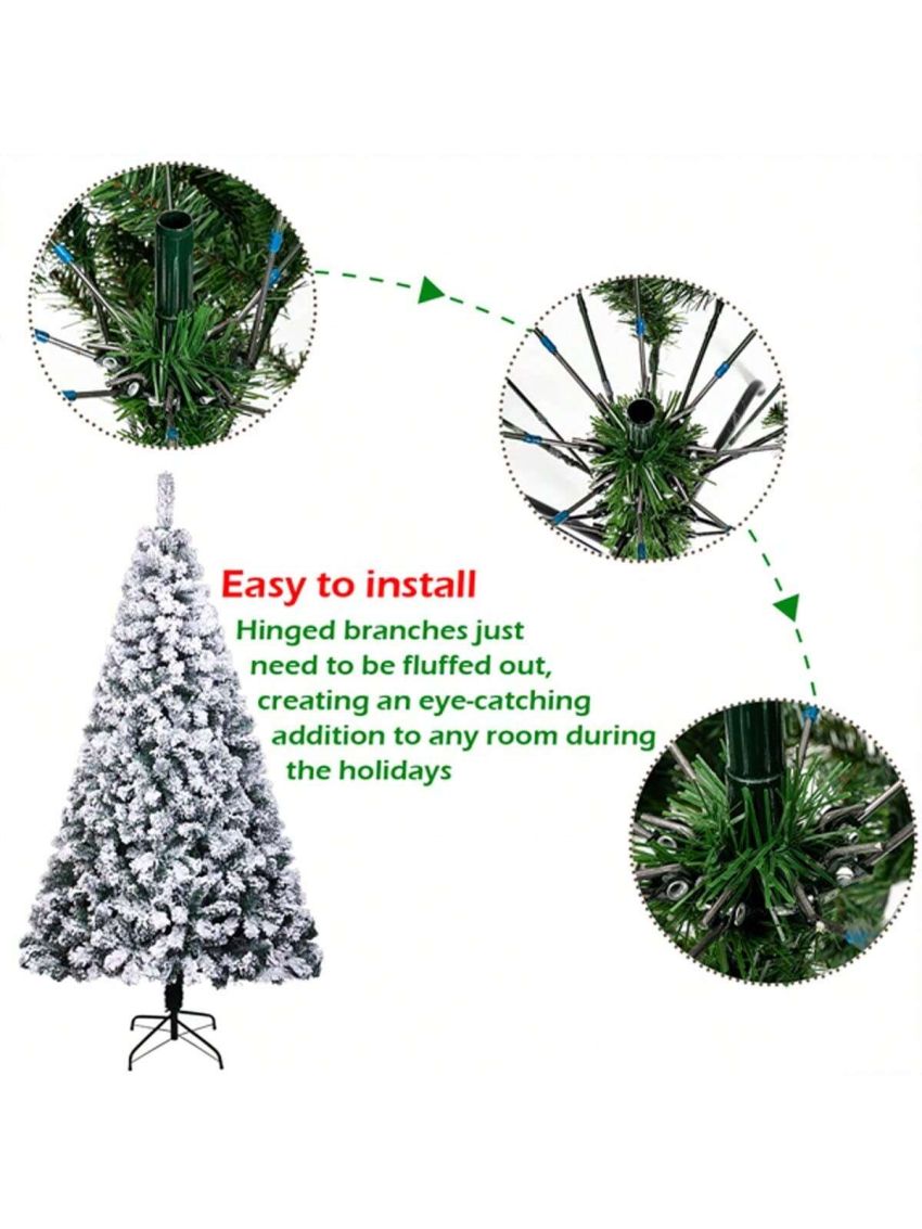 6FT PVC Flocking Christmas Tree 1202 Branches Spread Out Naturally Tree