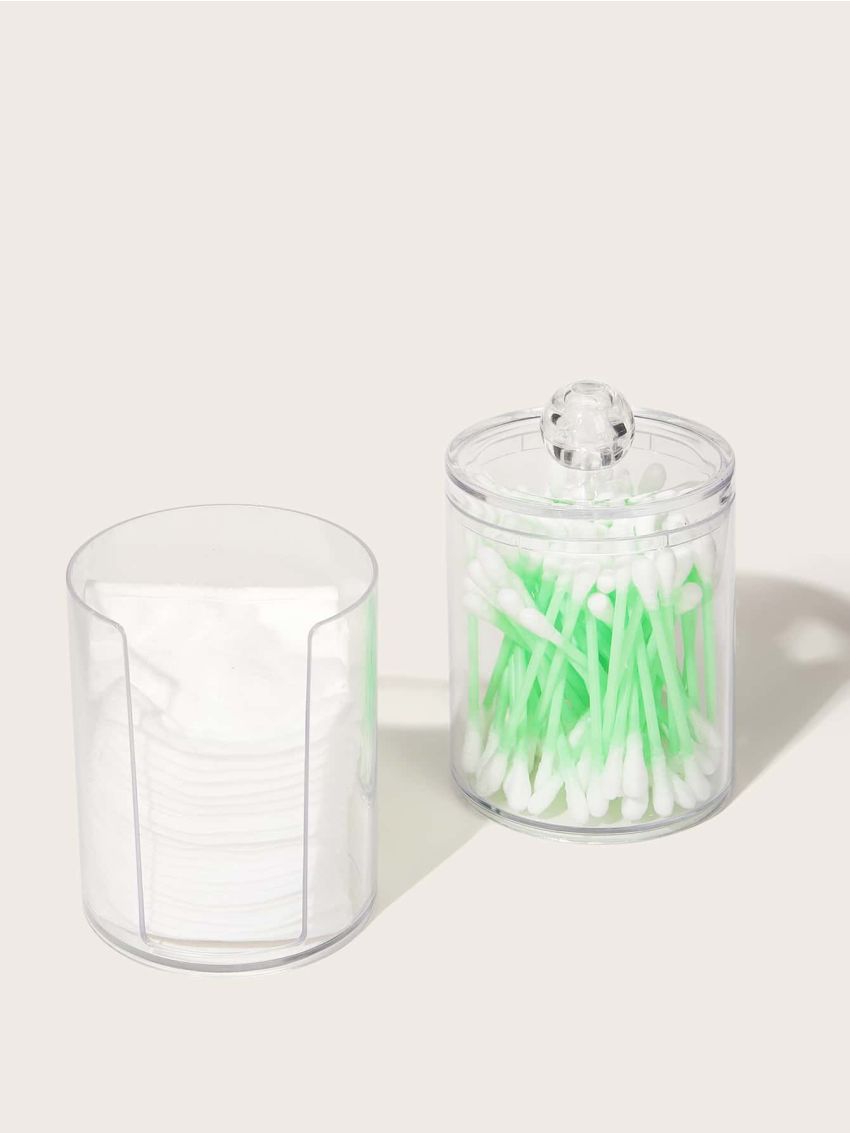 1pc Plastic Swab Holder Dispenser, Round Facial Pads Storage Organization