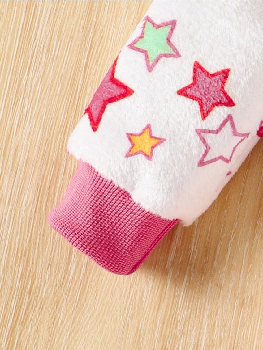 Baby Girls' Plush Long Sleeve Colorful Star Print Jacket