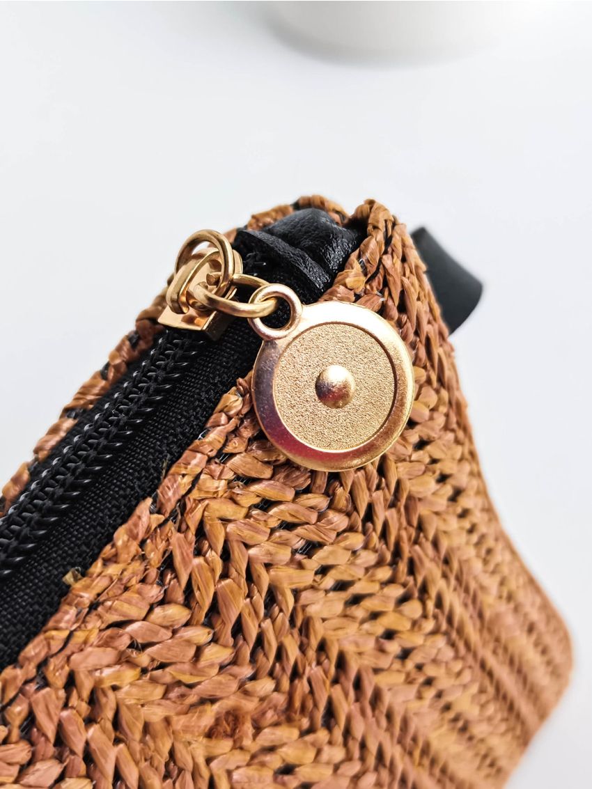 Mini Minimalist Straw Bag With Wristlet