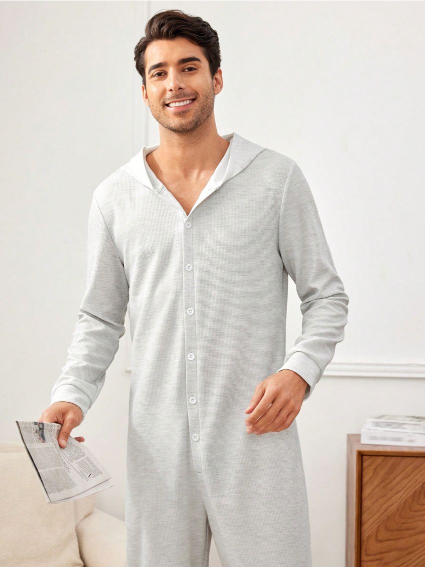Men'S Hooded Long Sleeve Jumpsuit Home Clothes