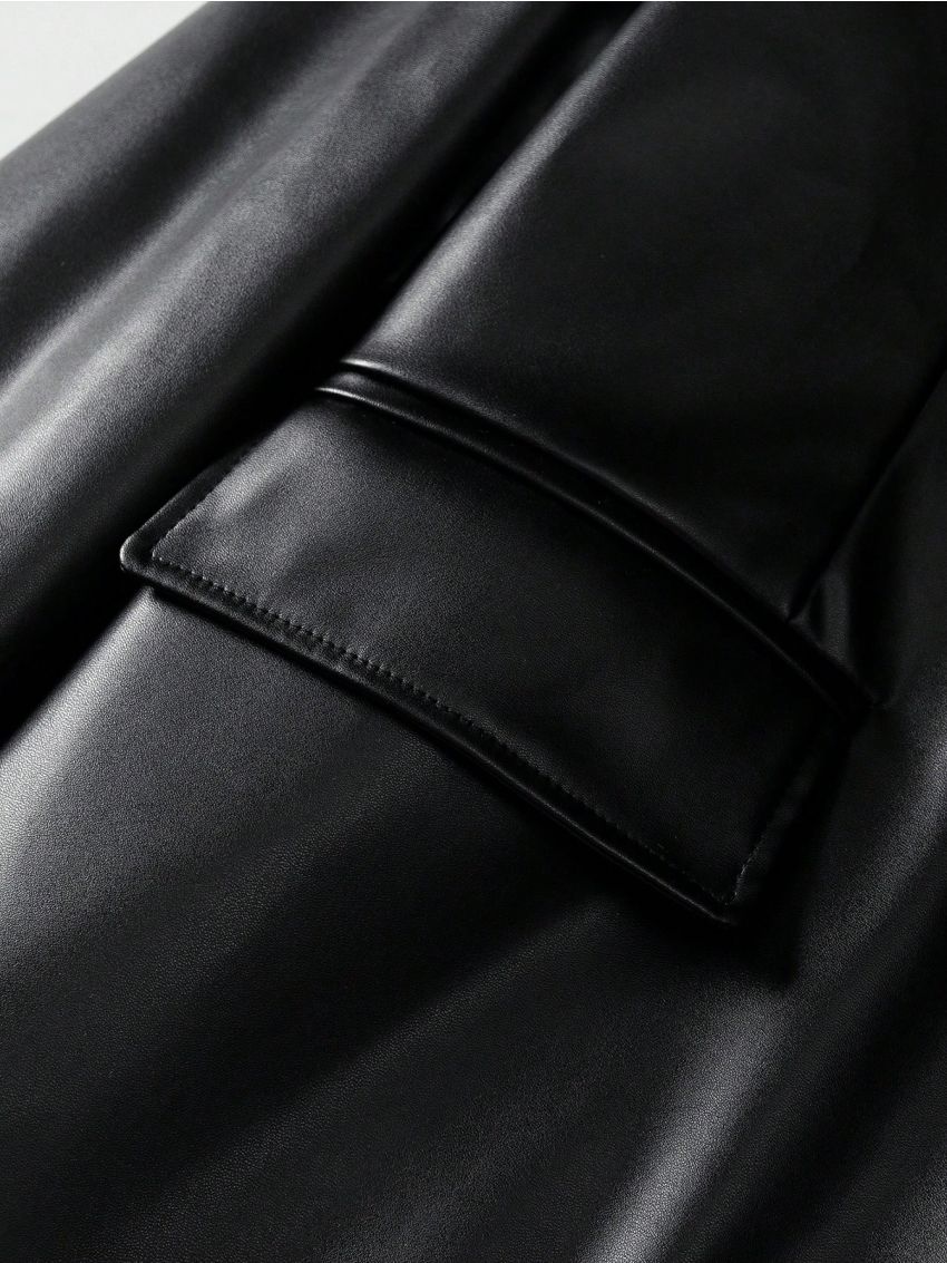 Manfinity Hypemode Men's Suit Collar Front Button Pu Leather Jacket