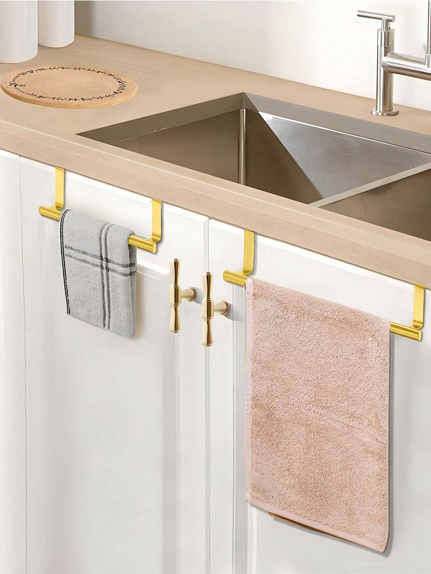 SHEIN Basic living 1PC Golden Single Rod Towel Rack Cabinet Door Back Type Hanging Rack Non-Punched Towel Rod
