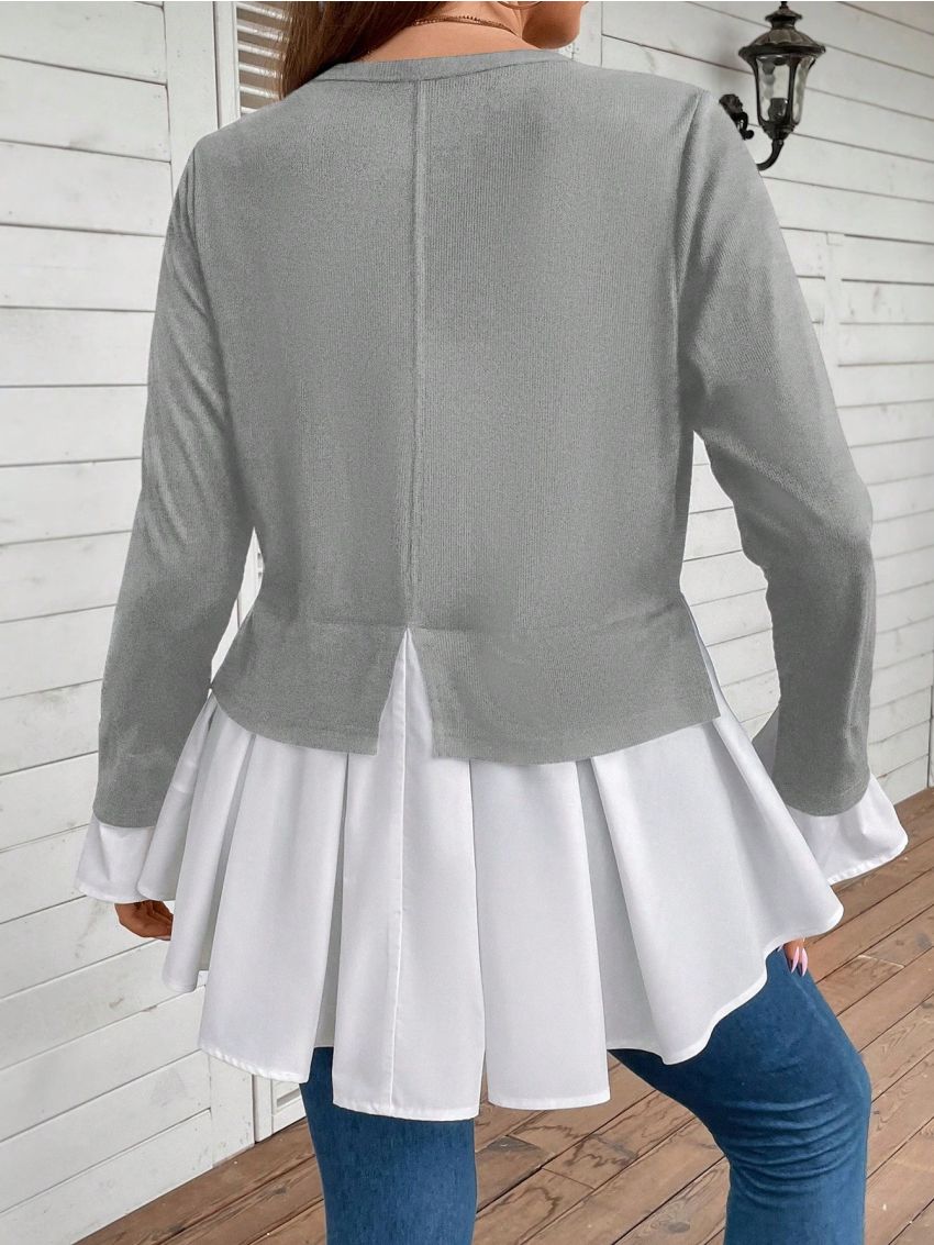 SHEIN LUNE Plus Two Tone Flare Sleeve 2 In 1 Tee