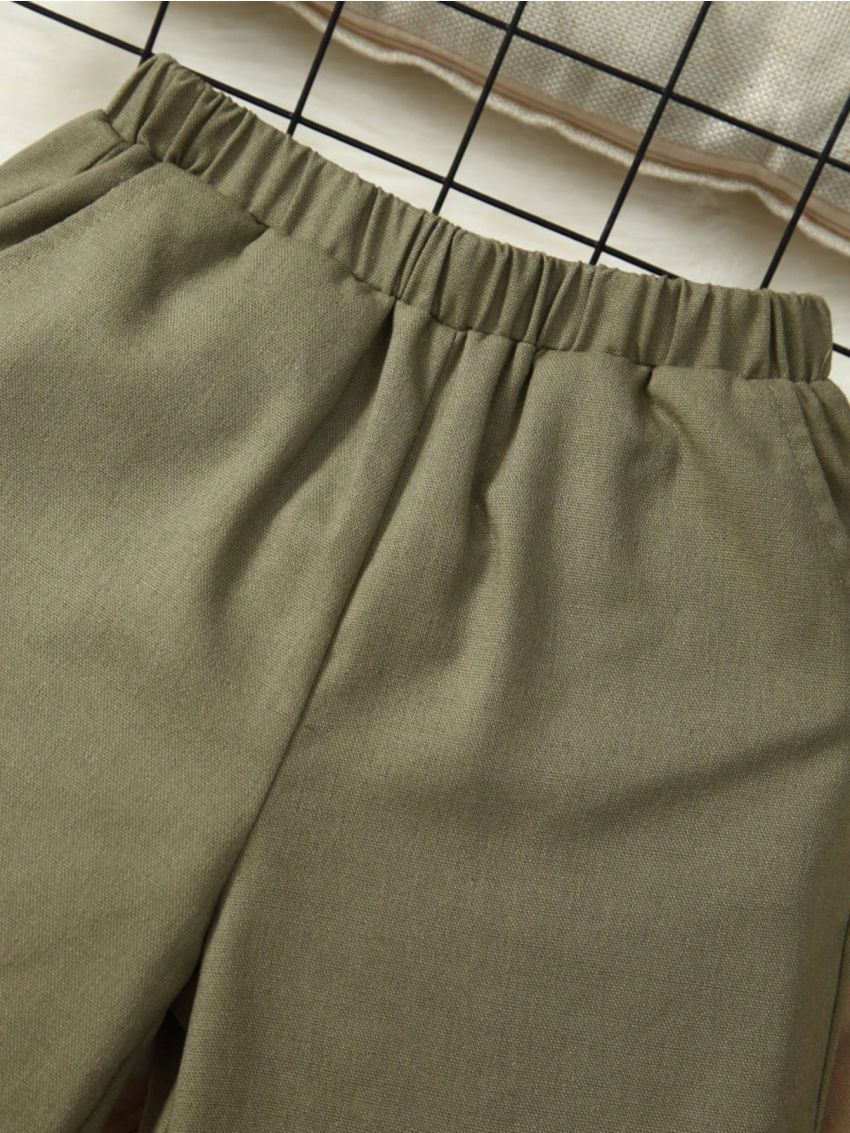 SHEIN Kids SUNSHNE 2pcs/set Toddler Boys' Casual Comfortable Solid Color Weave Bermuda Shorts, Versatile