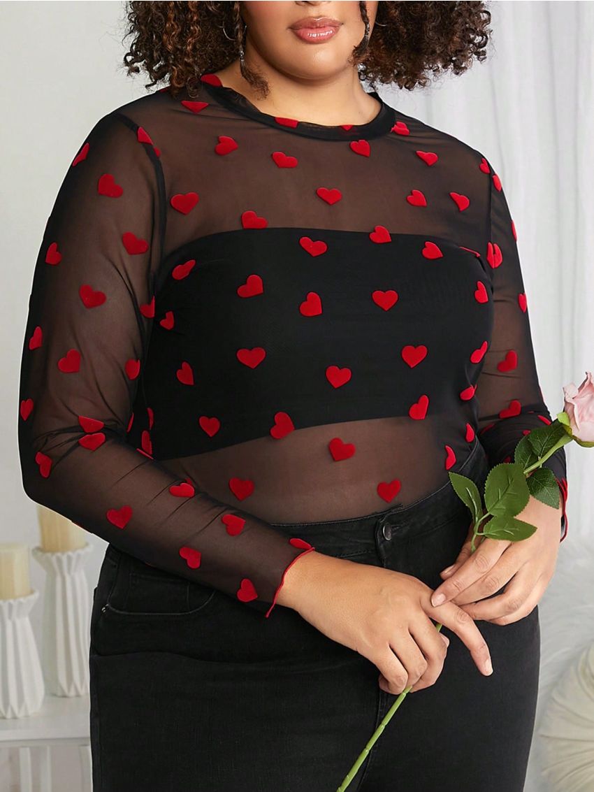 SHEIN CURVE+ Plus Size Women's Love Mesh Top