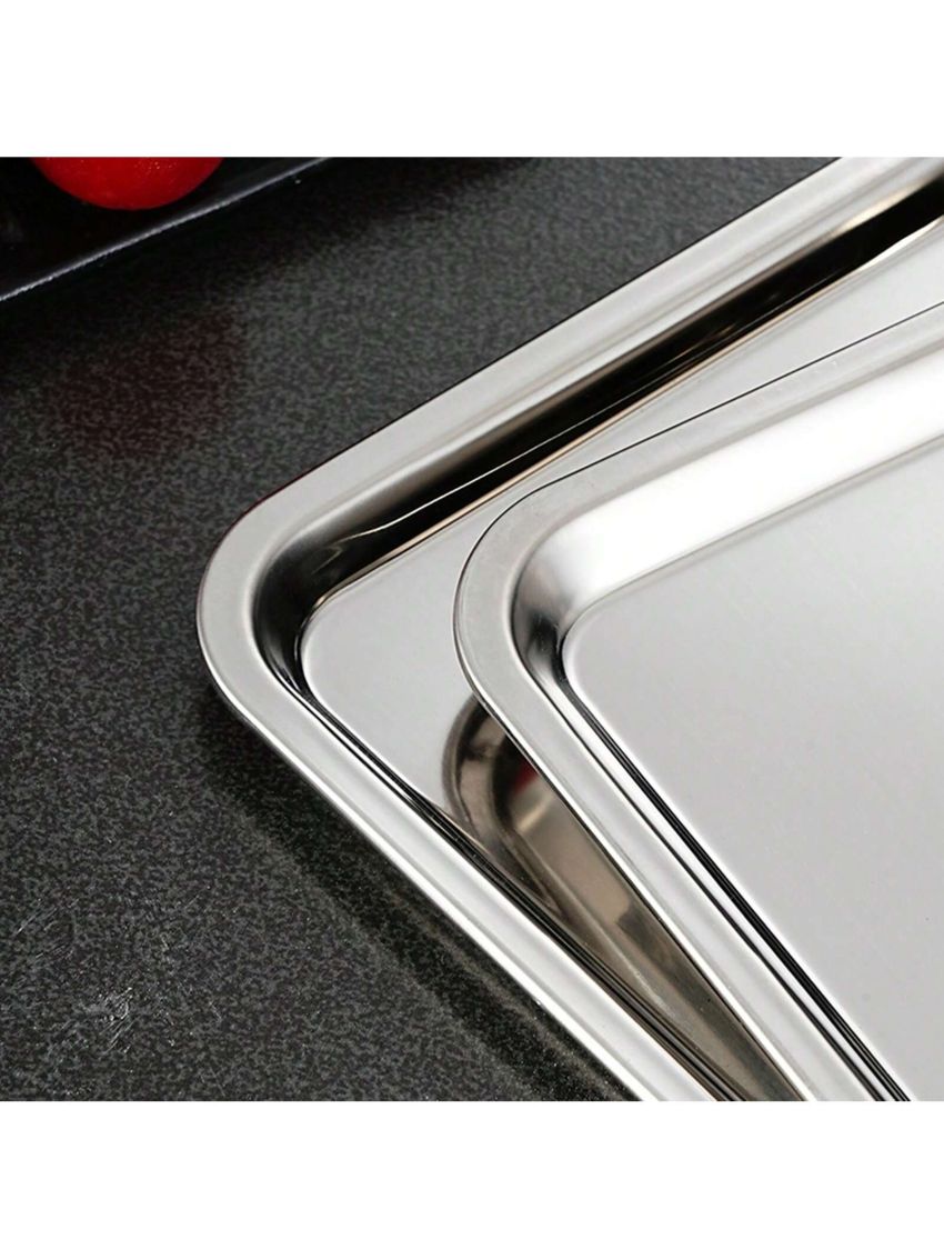 1pc Silver Stainless Steel Square Snack Plate, 3 Styles Available, For Serving Food, Bbq, Fruits, Snacks. Suitable For Dining Table Or Living Room Decoration.