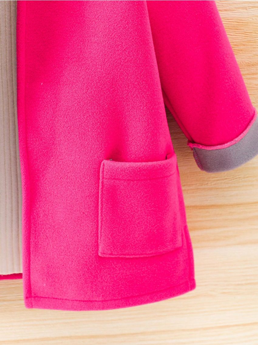 Young Girl 1pc Dual Pocket Hooded Open Front Thermal Lined Overcoat