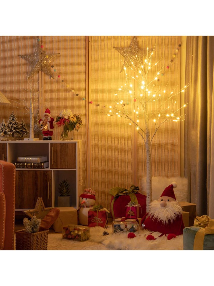 Costway 5ft Pre-lit White Twig Birch Tree for Christmas Holiday w/ 72 LED Lights