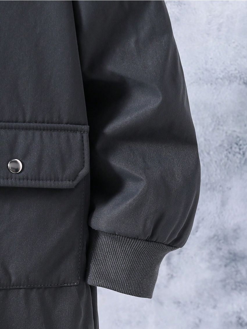 Boys' Hooded Parka Jacket With Flap Pockets And Warm Lining