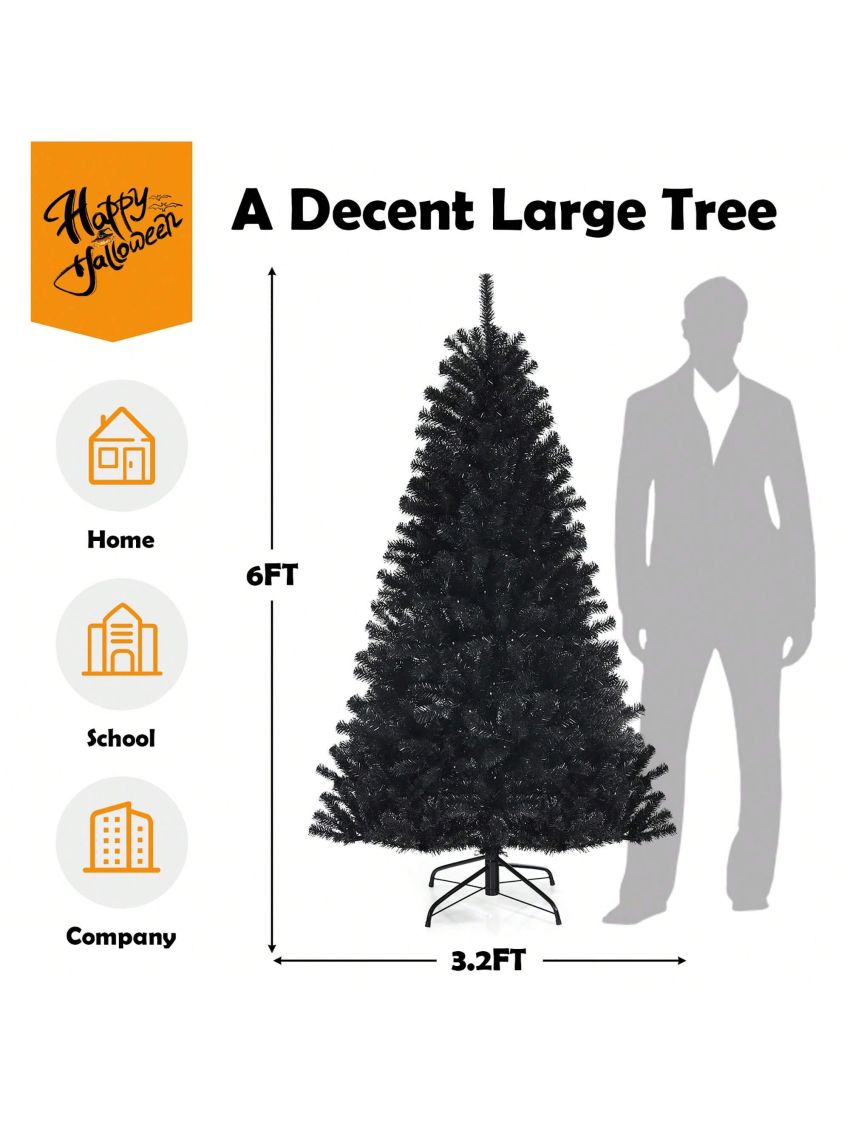 Costway 6ft Pre-lit PVC Christmas Halloween Tree Black w/ 250 Purple LED Lights