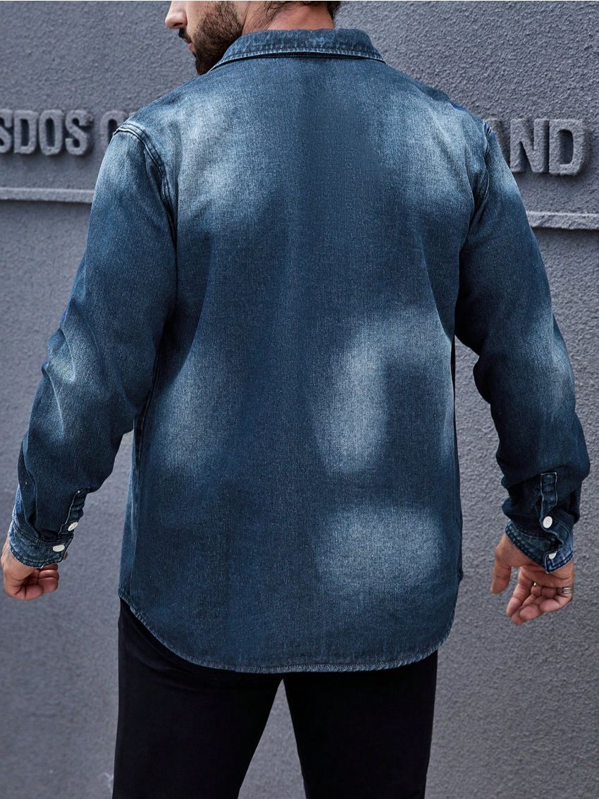 SHEIN Manfinity Homme Men Solid Button Front Denim Shirt