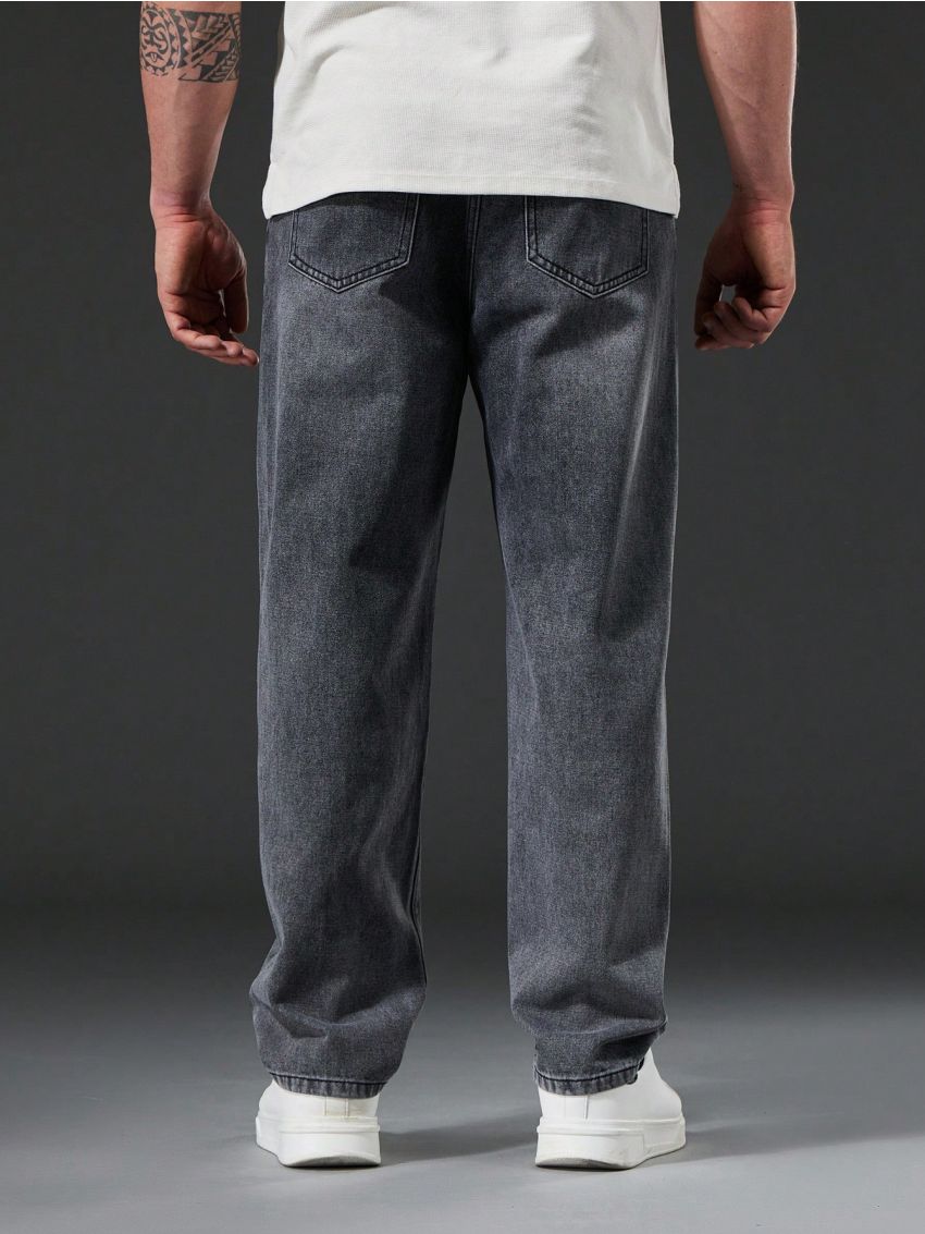 Men Plus Slant Pocket Straight Leg Jeans