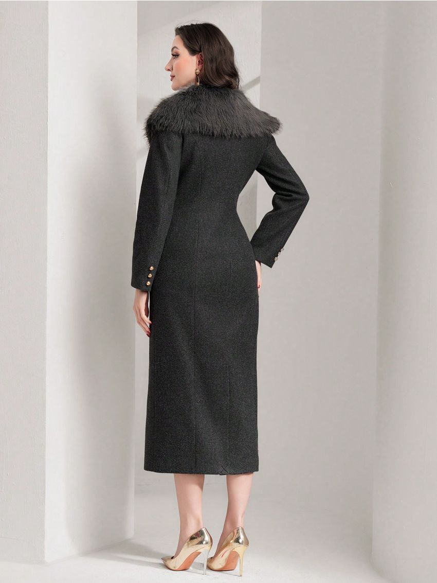 SHEIN Modely Women's Long Woolen Coat With Collar