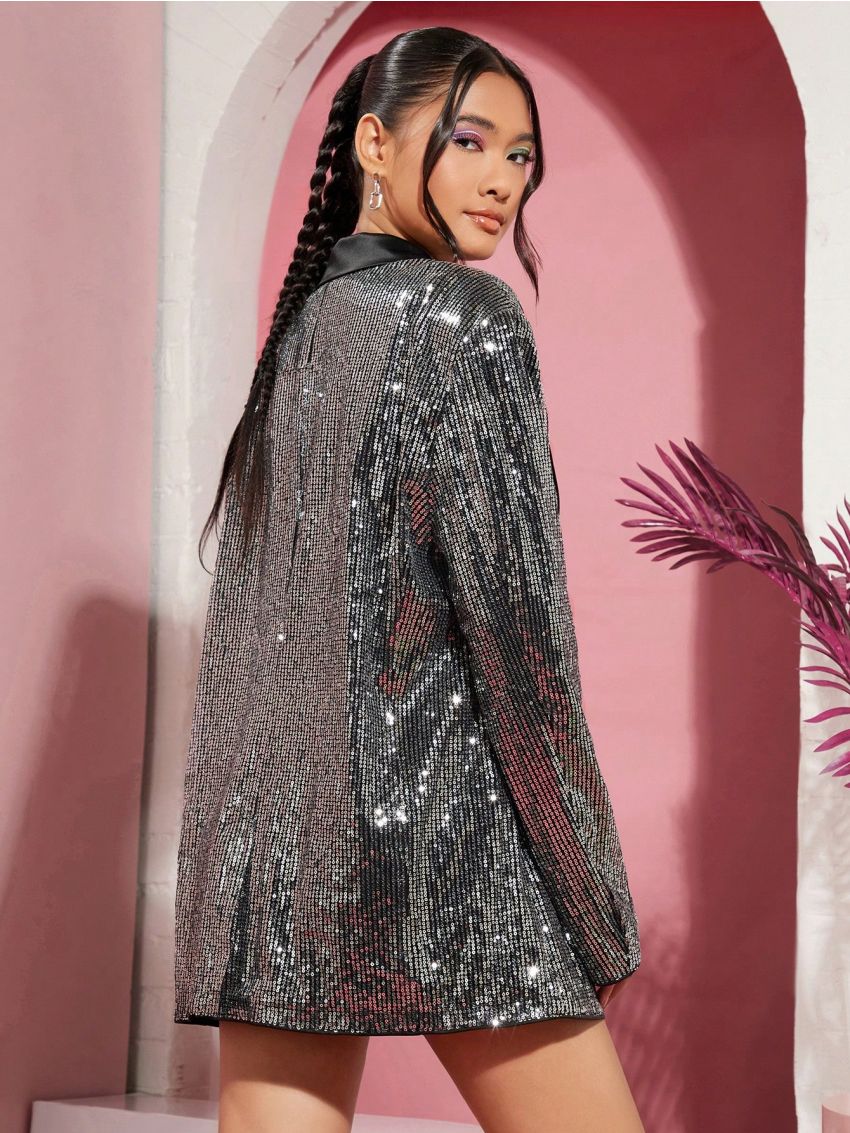 Manfinity Unisex 1pc Men's Loose-Fit Blazer With Glitter Splice Design