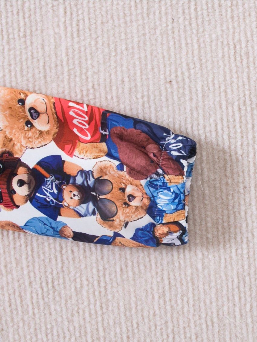 SHEIN Baby Boys' Bear Camouflage Printed Hooded Long Sleeve Jacket