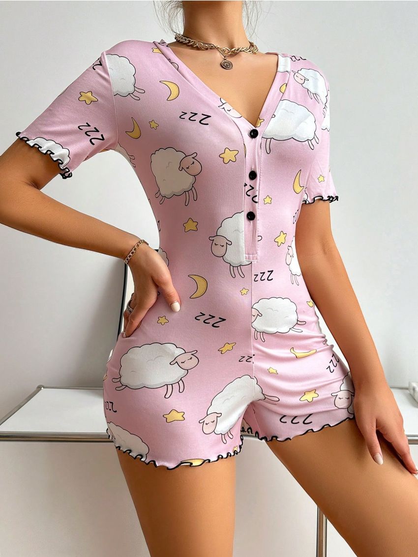 Cartoon Printed Short Sleeve Romper Pajamas