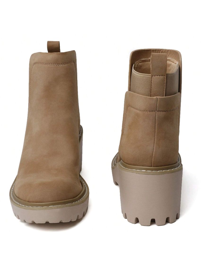 Chelsea Boots for Women Wedges Ankle Boots Platform Lug Sole Boots Slip on Elastic Fall Boots Chunky Block Booties