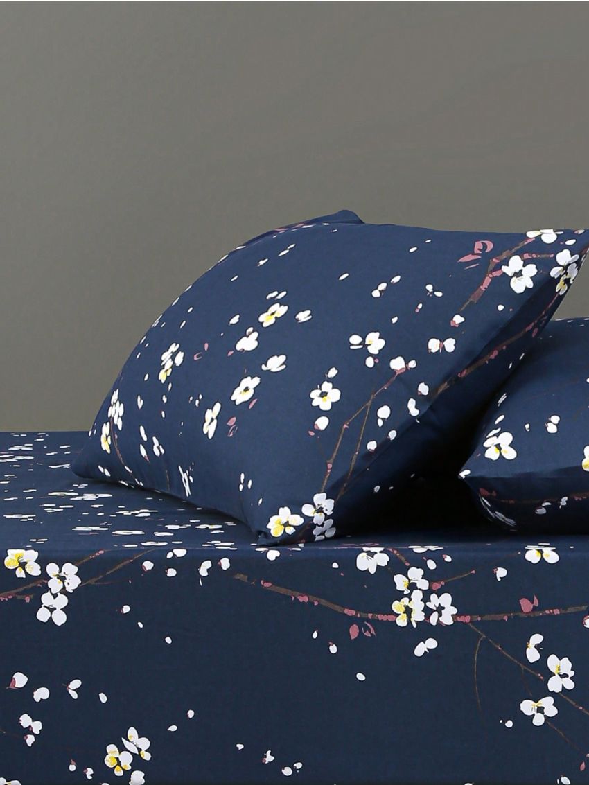 3pcs Fitted Sheet Sets, 90g Brushed Microfiber, Botanical Floral Pattern, 1 Fitted Sheet + 2 Pillowcases