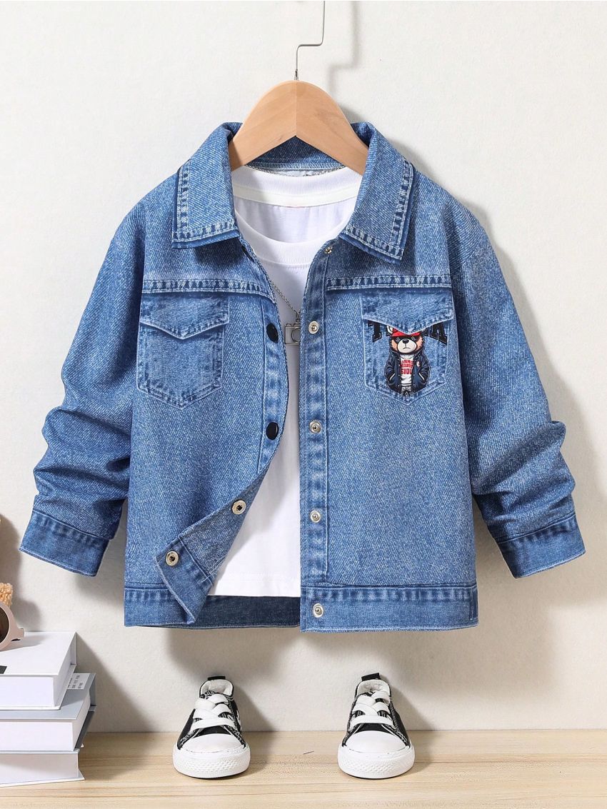 SHEIN Toddler Boys' Random Spray Paint & Letter Pattern Flip Jacket