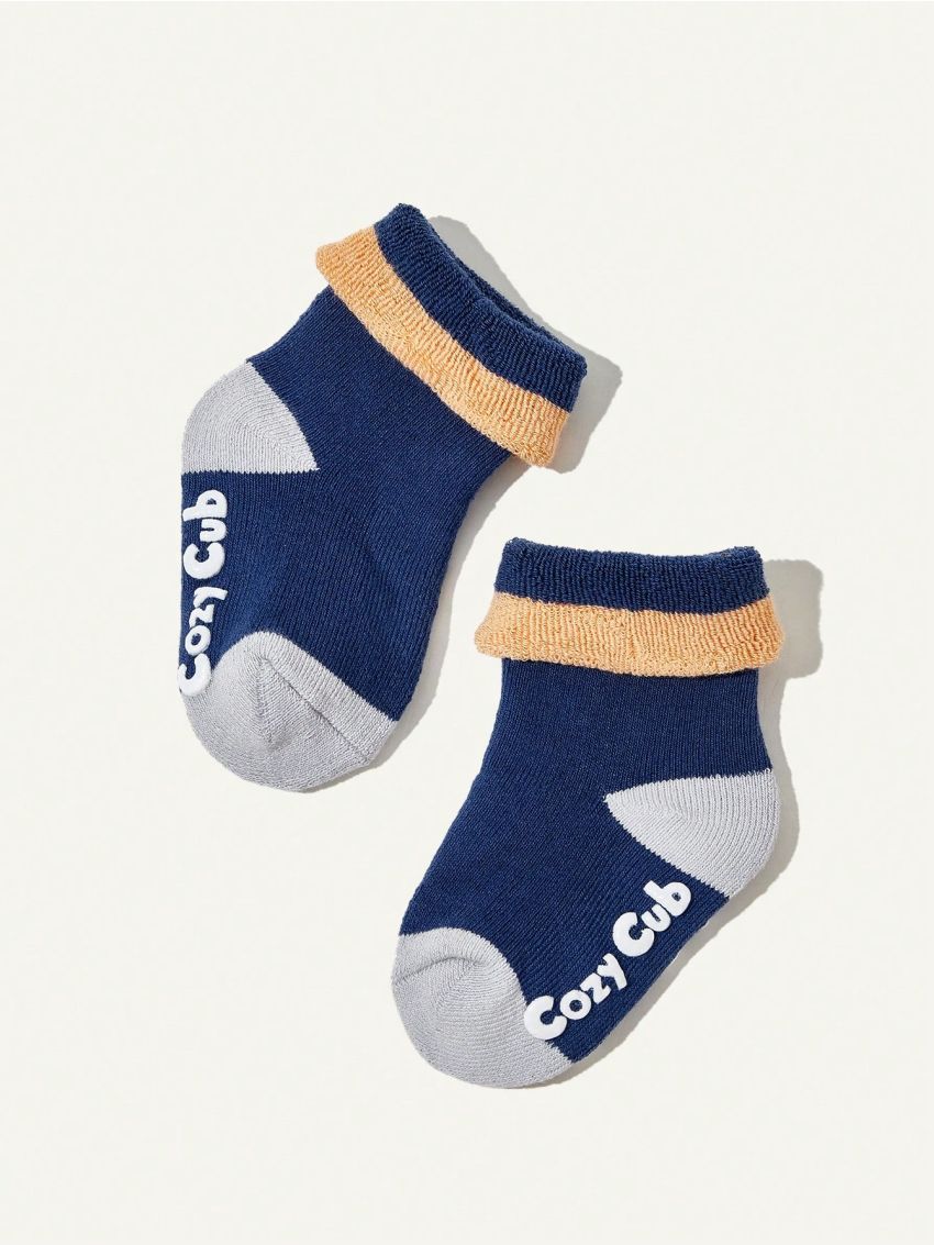 Cozy Cub Three Pairs Of Cartoon Striped Baby Thickened Terry Socks