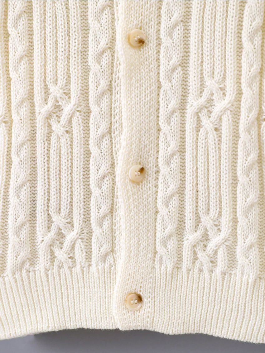 SHEIN Kids CHARMNG Little Girls' Cable Knit Sweater With Collar And Open Front